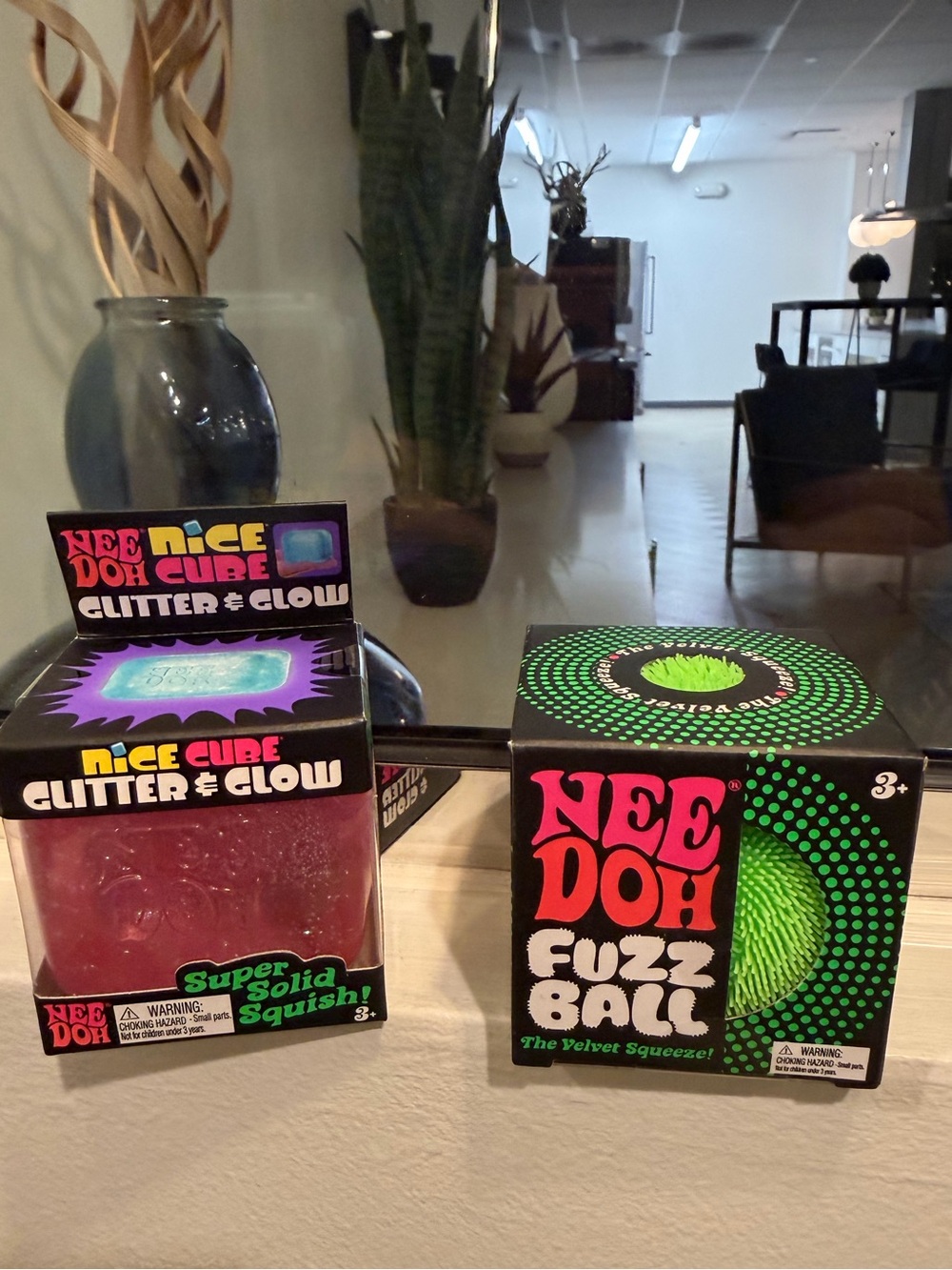 Rare 🔥Green NEE DOH Fuzz Ball & Pink Nice Cube Glitter & Glow Squishy